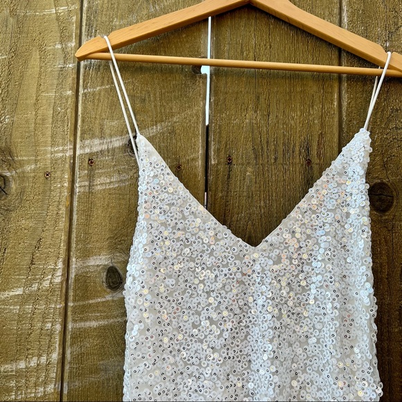 White Backless Sequin Mini Slip Dress 🌿 - Picture 4 of 11